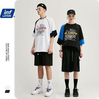 Unisex Loose-fit Colorblock Printed T-shirt