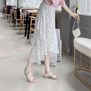 Star Print Irregular Hem Midi Skirt