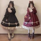 Ruffle Trim Long-sleeve Midi A-line Dress / Bow Headband / Set