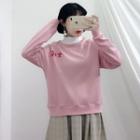 Chinese Character Embroidered Sweatshirt Pink - One Size