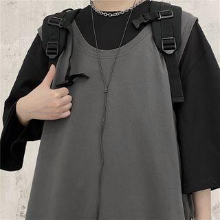 Mock Two-piece Short-sleeve T-shirt Black & Gray - One Size