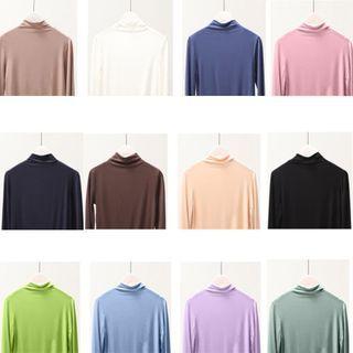 Long Sleeve High Neck Plain T-shirt