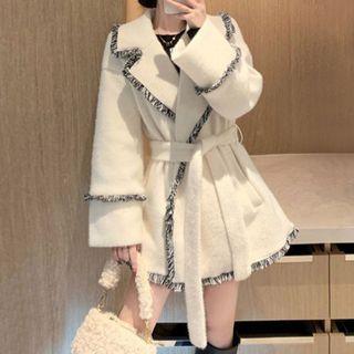 Frayed Trim Tie-waist Coat