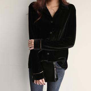 Notched-collar Velvet Blouse