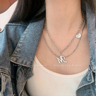 Lettering Pendant Layered Alloy Necklace 01 - Necklace - Lettering M - Silver - One Size