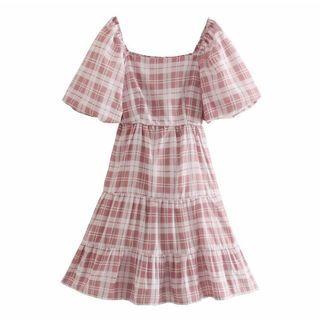 Plaid Tie-waist Mini A-line Dress