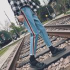 Cropped Striped Slim Fit Jeans