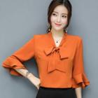 Bow Accent Elbow Sleeve Chiffon Blouse
