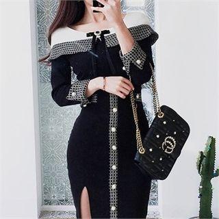 High-waist Faux-pearl Pencil Skirt