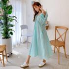 Linen Blend Shirred Maxi Dress