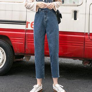 High-waist Frayed Trim Jeans