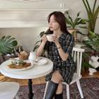 Short-sleeve Button-up Plaid Tweed Dress