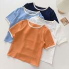 Short-sleeve Round Neck Two-tone Top