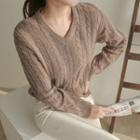 V-neck Cable-knit Wool Blend Sweater