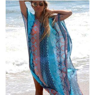 Print V-neck Chiffon Beach Cover-up