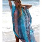 Print V-neck Chiffon Beach Cover-up
