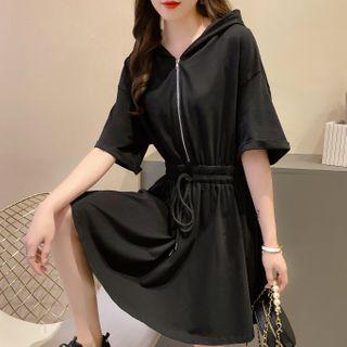 Elbow-sleeve Mini A-line Hoodie Dress