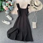 Frill-hem Plain Sleeveless Dress