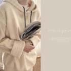 Drawcord Loose-fit Knit Hoodie Light Beige - One Size