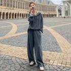 Set: Plain Half-button Hoodie + Wide-leg Sweatpants