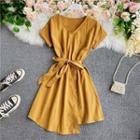 V-neck Vintage Short-sleeve Dress