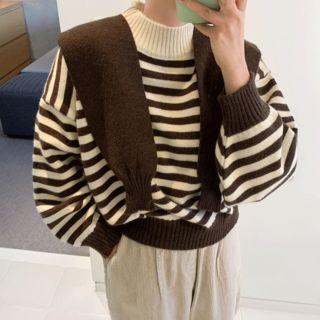 Set: Mock-neck Striped Sweater + Shawl