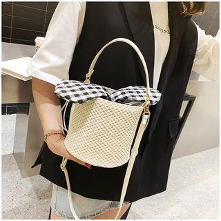 Bow Straw Bucket Bag