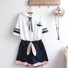 Embroidered Hooded Elbow-sleeve T-shirt / Wide-leg Shorts / Set
