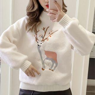 Long-sleeve Deer Embroidered Sweater