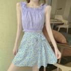 Off-shoulder Floral Crop Top / Floral Mini Skirt
