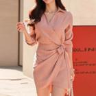 Long-sleeve Mini A-line Wrap Shirt Dress