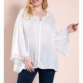 Bell-sleeve Buttoned Tasseled Blouse