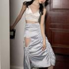 Heart Cutout Drawstring Midi Skirt Gray - One Size