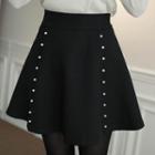 Band-waist Faux-pearl Flare Skirt