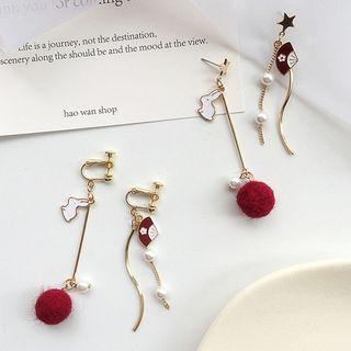 Non-matching Faux Pearl Alloy Fan Rabbit Bobble Dangle Earring