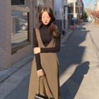 Tie-neck Long Sleeve Top / V-neck Pinafore Dress