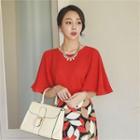 Fluttered Elbow-sleeve Chiffon Top