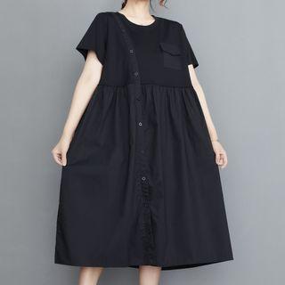 Short-sleeve Asymmetrical Button-up Midi A-line Dress