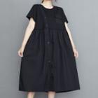 Short-sleeve Asymmetrical Button-up Midi A-line Dress