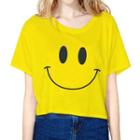 Short-sleeve Printed Cropped T-shirt Yellow - One Size