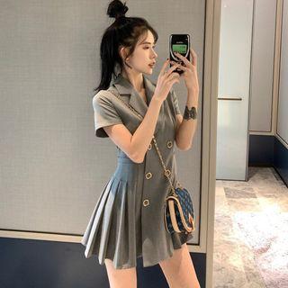 Short-sleeve Pleated Double-breasted Coat Dress