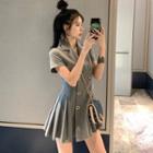 Short-sleeve Pleated Double-breasted Coat Dress