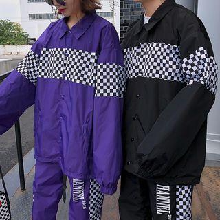 Couple Matching Check Buttoned Jacket / Sweatpants