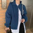 Lettering High-neck Long-sleeve Jacket
