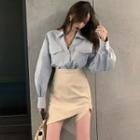 Plain Shirt / Asymmetrical Mini Pencil Skirt