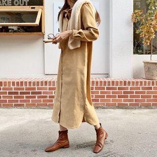 Suede Shirtdress With Cord