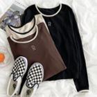 Long-sleeve Color-block Embroidered T-shirt