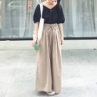 Elbow-sleeve Blouse / A-line Midi Skirt