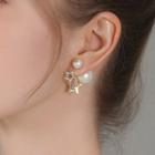 Faux Pearl Rhinestone Star Ear Stud 1 Pc - White - One Size