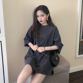 Distressed Plain Elbow-sleeve Long T-shirt